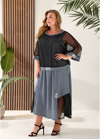 Графітова святковий, повсякденний, кежуал жіноча сукня двійка з сіткою Style Point однотонна