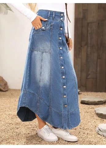 Синяя однотонная джинсовая юбка SHEIN