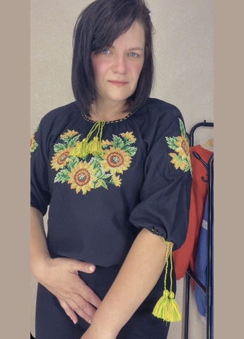 Чорна жіноча вишиванка рукав 3/4 НоКо (345122948)