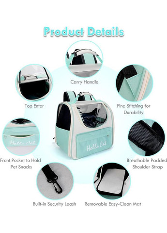 Рюкзак-переноска для тварин Hello Cat для котів і малих порід собак Бежево-Бірюзовий No Brand (351506421)