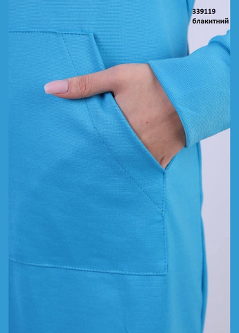 Голубое спортивное женское демисезонное голубое трикотажное удлиненное платье-худи с капюшоном с, м рр Krok