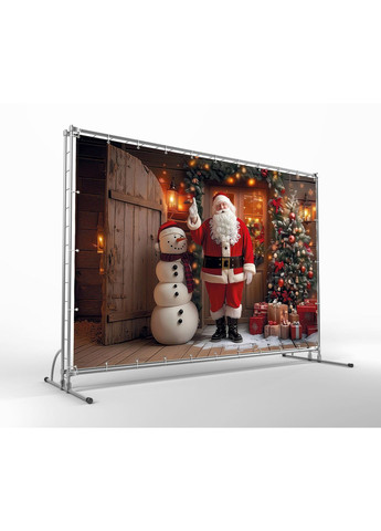 Фотозона Санта Клаус і сніговик біля ялинки – №46575 Vinylpex (369930185)