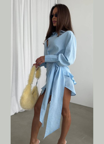 Голубой повседневный рубашка однотонная Україна с длинным рукавом