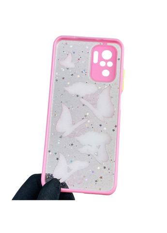 Чохол для Redmi Note 10 з блискітками з метеликами на сяомі редмі нот 10 рожевий Xiaomi (366386246)