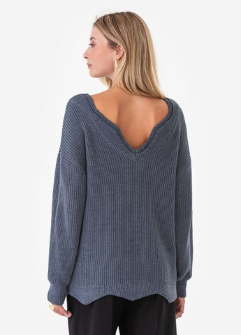 Серо-синий демисезонный дизайнерский свитер с оригинальным фигурным воротником и планкой SVTR