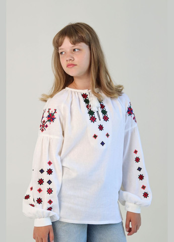 Біла дитяча вишиванка маруся з льону та бавовни - традиційна українська вишиванка Piccolo візерунок орнамент льон (340646737)