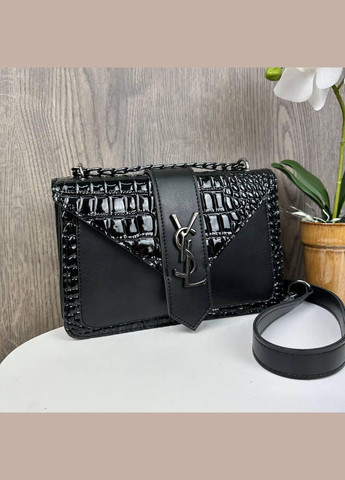 Женская мини сумочка клатч лаковая рептилия с магнитом, цепочка, черная (sku_1617) No Brand (330576168)