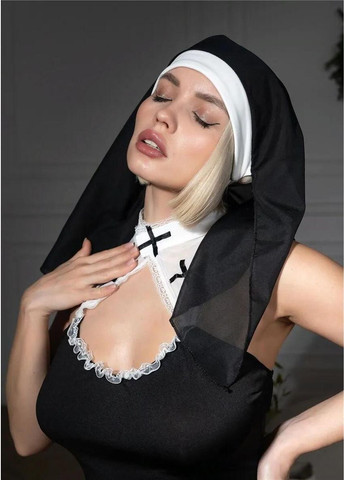 Черный демисезонный женский ролевой костюм монахини для взрослых игр тематический комплект монахини с кружевной отделкой длинное платье с разрезами Cindylove