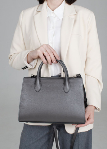 Сумка жіноча шкіряна офісна 03724 з 2 ручками темно-сіра Virginia Conti (303543552)