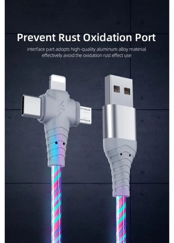 Кабель зарядный 3в1 с подсветкой Type-C MicroUSB Lightning 1м розовый универсальный быстрая зарядка для телефона No Brand (364859653)