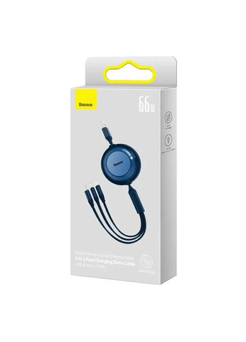 Кабель Bright Mirror 2 Series Retractable 3-in-1 Fast Charging Data Cable USB to M+L+C 66W 1.1m Blue Baseus Bright Mirror One-for-three Retractable Data Cable (368698436)