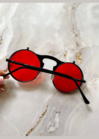 Окуляри з подвійними лінзами іміджеві сонцезахисні круглі у стилі Steampunk червоного кольору унісекс LIGHT (315889525)