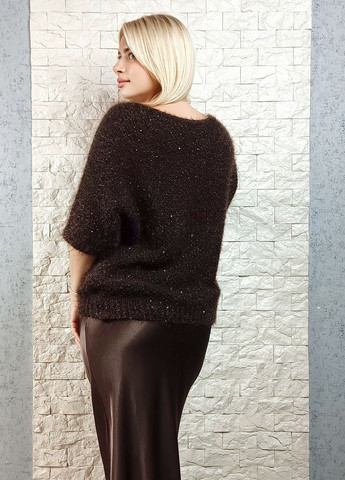 Коричневий зимовий светр Italy Moda пухнастий з прозорими мікропаєтками