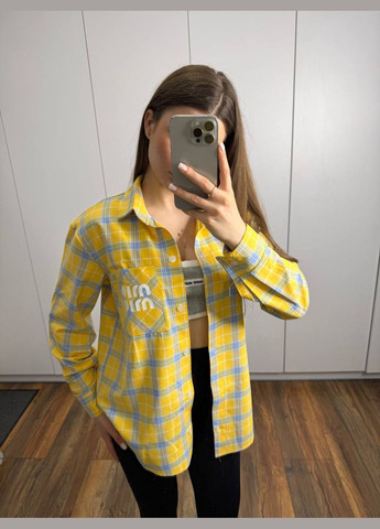 Желтая повседневный рубашка в клетку Україна с длинным рукавом