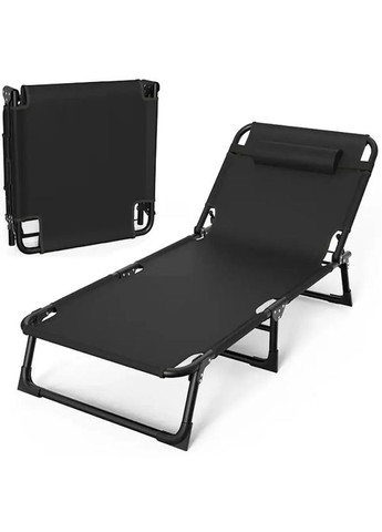 Складной шезлонг-раскладушка с мягким подголовником и регулируемой спинкой 176×56×28 см черный (2104618601) No Brand (340064463)