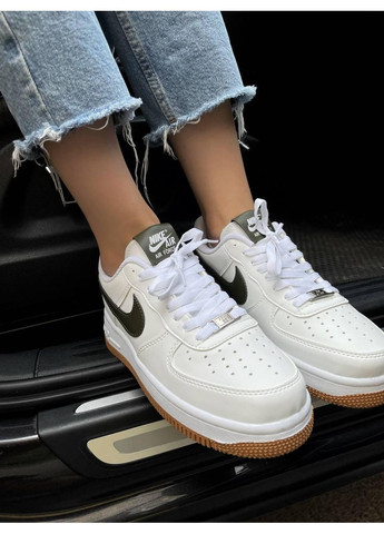 КРОССОВКИ ЖЕНСКИЕ NIKE AIR FORCE 1 WHITE GREEN V2 НАЙК АИР ФОРС 1 ПРЕМИУМ No Brand серые демисезоны (367176504)