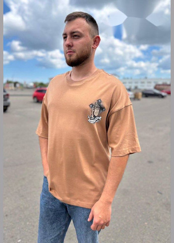 Світло-коричнева чоловіча футболка з преміум бавовни з принтом limited edition з коротким рукавом Vakko