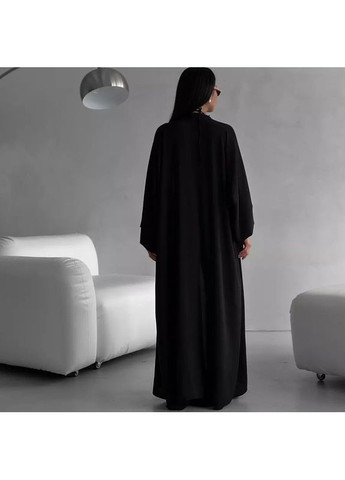 Жіночий чорний костюм-трійка з топом, широкими штанами та довгою накидкою 42-46 и 48-50 Діва (362536067)