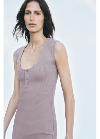 Сиреневое рубчатое платье средней длины с пуговицами Zara