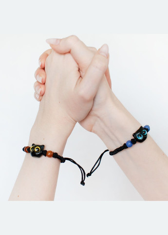 Браслет з бусинками та котиком з блакитними очима плетена фенечка регулюється розмір няшний аксесуар з головою кота для підлітка No Brand (334003600)