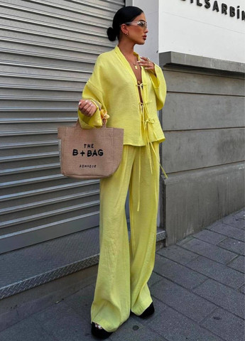 Базовий повсякденний літній оверсайз костюм двійка: кофта на зав'язках + штани з кишенями Tik-Tak (340163681)