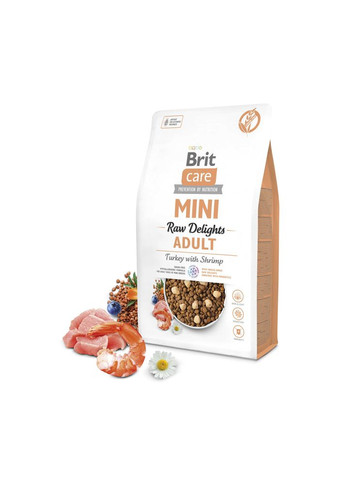 Корм сухой для собак малых пород Care Mini Raw Delights Turkey with Shrimp индейка с креветками 2 кг Brit (362702173)