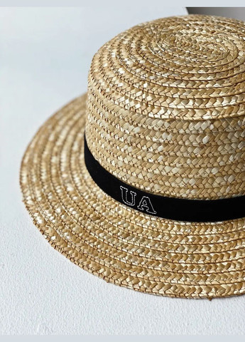 Канотьє солом'яний капелюх з прямими полями 6 см стильний з ланцюгом і написом UA D.Hats (283022802)