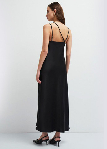 Черное праздничный, откровенный, коктейльное, вечернее платье комбинация ассиметричное миди платье-комбинация Egostyle однотонное