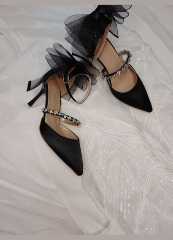 No Brand Святкові вечірні атласні туфлі з бантами та камінцями чорний з текстиль, — літо (300578248)