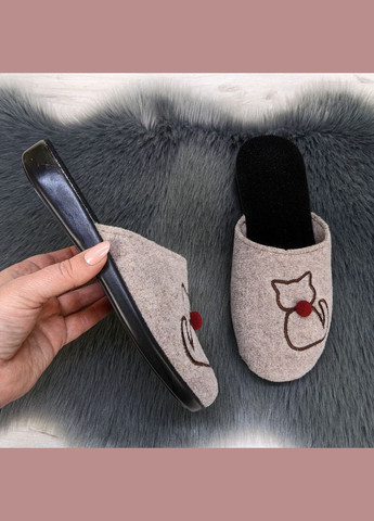 Бежевые тапочки домашние женские фетровые No Brand