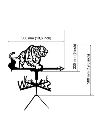 Флюгер Тигр, флюгер на дах з металу 2 мм. No Brand (368896403)