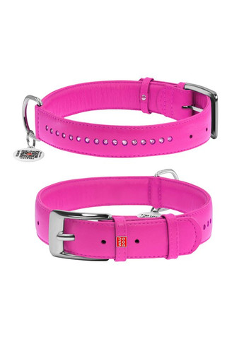 Нашийник для собак шкіряний Glamour з QR паспортом, подвійний зі стразами,, Ш 35 мм, Дов 46-60 см рожевий WAUDOG (322002764)