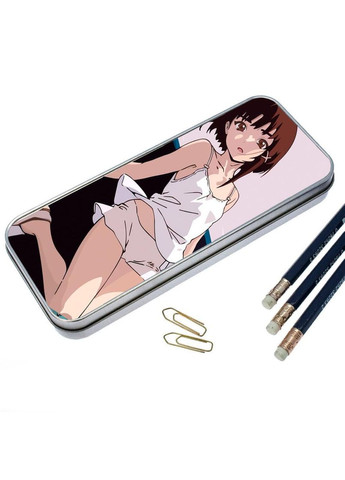 Пенал шкільний для хлопчика та дівчинки металевий Аніме Експерименти Лейн #002 7*18 см Silver No Brand (309159129)