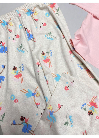 Рожева піжама бавовняна комплект кофта + штани дитяча на дівчинку принт фея,, рожева, бежева Primark