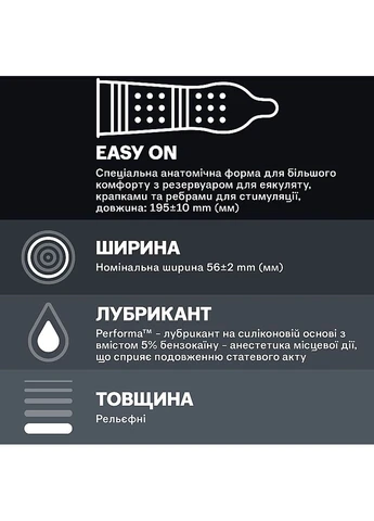 Презервативи латексні з силіконовою змазкою, рельєфні з анестетиком, 12 шт Dual Extase 12шт (798974-34810) Durex (379862347)