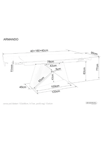 Стол обеденный раскладной ARMANDO 160(240)*90 белый / черный ARMANDOBC160 Signal (374977119)