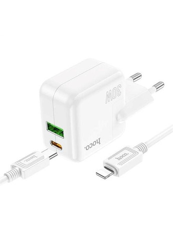 Зарядний набір блок C111A 2 порти USB A + C 30 Вт і кабель typeC — Lightning Hoco (279554606)