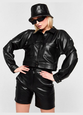 Чорна демісезонна жіноча куртка чорна коротка з еко-шкіри mksh2611-1 Modna KAZKA