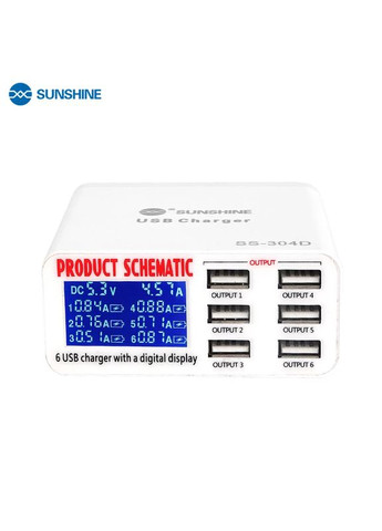 Быстрое зарядное устройство SS-304D 3.5A / 6xUSB / 30W Sunshine (317204235)