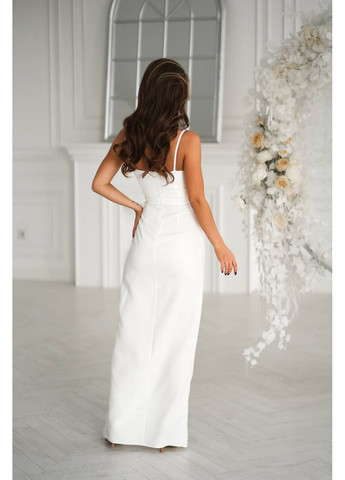 Молочна святковий, вечірня жіноча сукня максі із вставкою з блискучого мережива MonCher