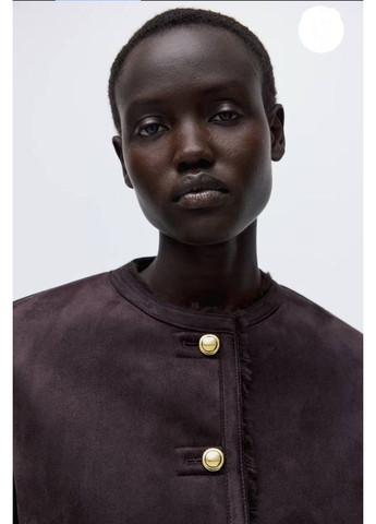 Темно-коричнева демісезонна жіноча утеплена куртка-жакет з еко-замші н&м (58538) xs темно-коричнева H&M