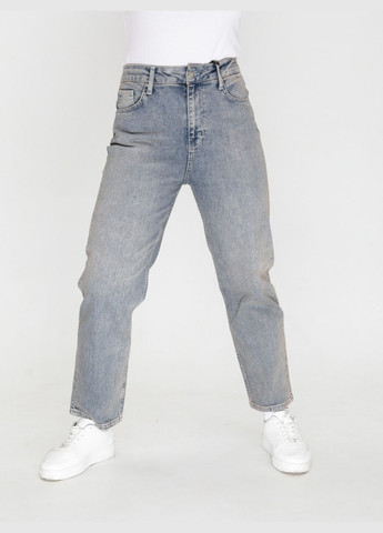 Джинсы женские грязно-синие МОМ прямые большой размер Мom regular Cracpot - (322999536)