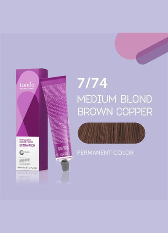 Стойкая кремкраска для волос Professional Permanent Color 7/74 средний блондин коричнево-медный, 60 мл Londa Professional (292736619)