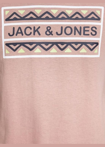 Пудровая демисезонная футболка для парня 12180260 розовая с орнаментом (152 см) Jack & Jones