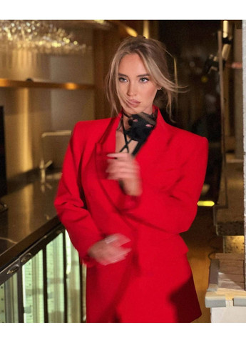 Красный женский женский пиджак оверсайз без подкладки No Brand однотонный - демисезонный