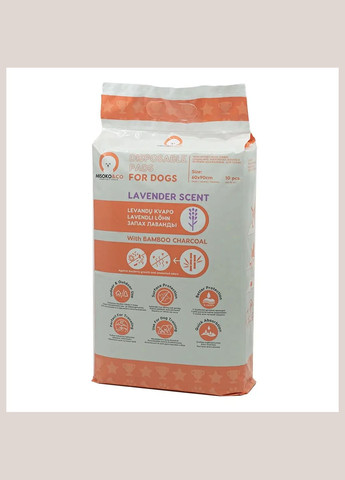 Пелюшки одноразові для собак з бамбуковим вугіллям, з ароматом лаванди,, 60х90 см, 10 шт (63057) Misoko&Co (278309552)