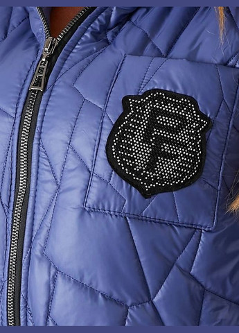 Женская демисезонная жилетка батал синяя с стразами средней длины с кулиской Viki Жилет (316035131)