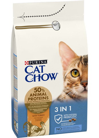 Сухий корм для котів 3in1 Пуріна Кет Чао 3в1 з індичкою 1,5 кг (7613034155139) Purina Cat Chow (351479943)