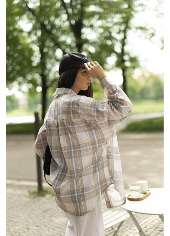 Бежевая повседневный рубашка в клетку No Brand с длинным рукавом