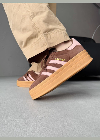 Кроссовки женские Adidas Gazelle Bold Platform Brown Pink | Адидас Газель коричневые No Brand коричневые демисезоны (340055391)